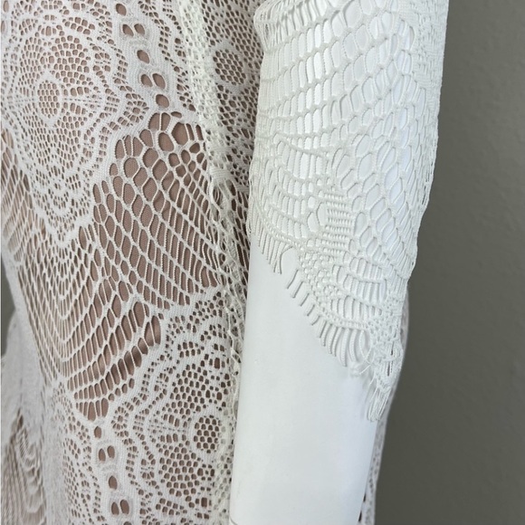 NAKED WARDROBE Crochet Lace Cowl Back Mini Dress Boho 70s Coquette Prairie Bride - Picture 8 of 16